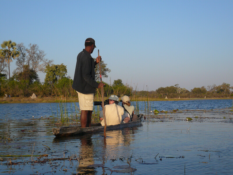 Afrique australe - Botswana, balade en mokoro dans la piscine aux hippopotames dans le delta de l'Okavango