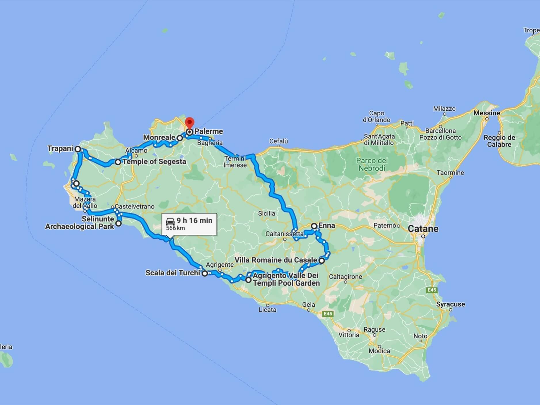 Sicile - itinéraire de Palerme à Agrigente