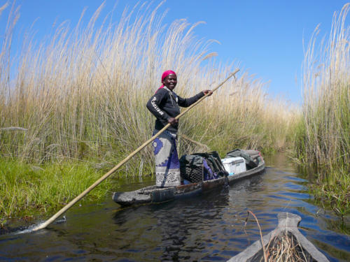 Afrique australe,  Botswana - Mokoro dans les canaux du delta de l'Okavango