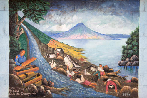 San Juan de la Laguna, peinture évoquant les inondations dues à la montée des eaux du lac 