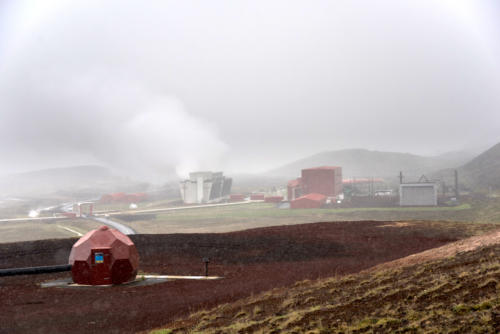 Islande, krafla, installations géothermiques sous la neige