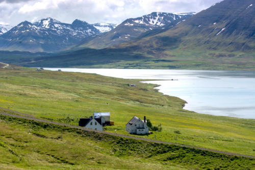 Islande, ouest de la péninsule de Trollaskagi, le fond du fjord