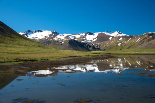 Islande, Péninsule de Snaefellsness, reflets enneigés