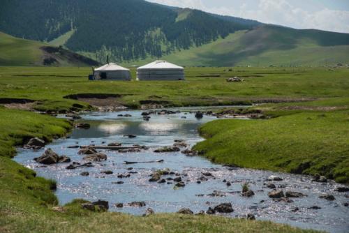 Mongolie-vallée Orkhon, le camp d'été non loin de la rivière