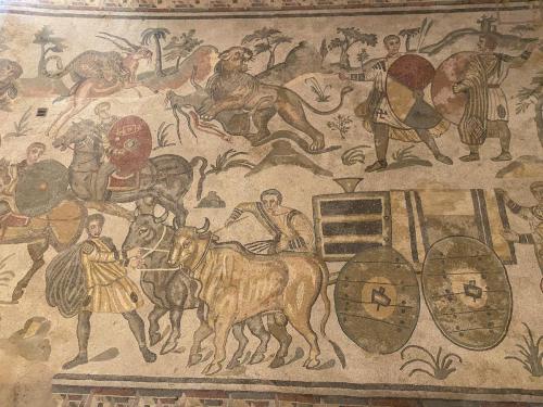 Sicile - Villa Romana del Casale, détail des mosaïques