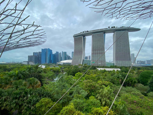 Singapour - Garden by the bay, le Marina Bay Sand vu depuis la passerelle des super trees